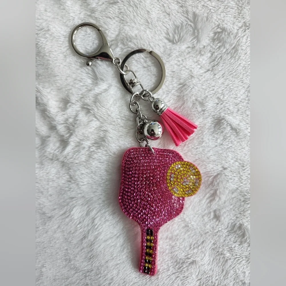Pink and Gold Pickleball Keychain Accessory